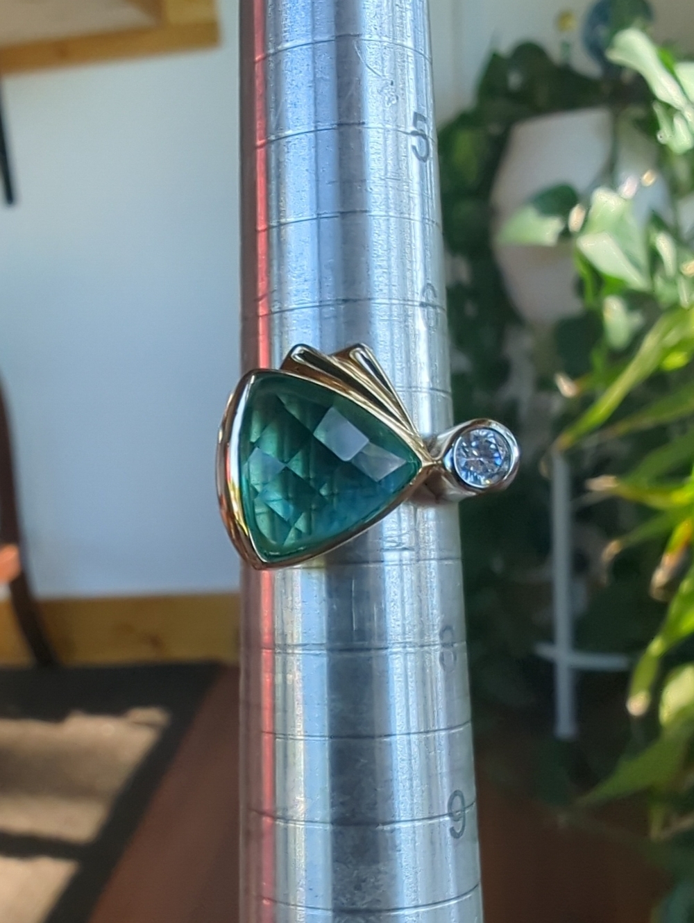 Seafoam Green Color Checkerboard Cut Glass CZ 925 Sterling Silver Ring, Size 7